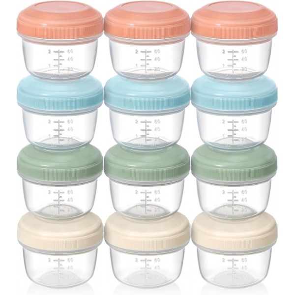 VITEVER [12 Pack] 4 oz Small Containers with Lids, Reusable Plastic Jars for Snack and Puree, Salad Dressing Container to Go, Deli Containers, Condiment Containers, Dishwasher Safe, BPA Free